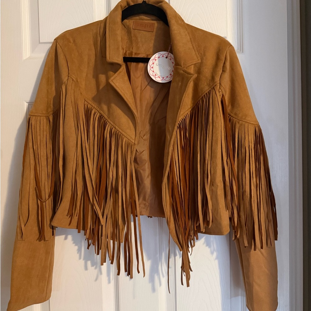 Suede Fringe Jacket - Tan Women’s Coat